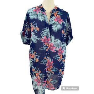 Pia Rossini Women's Floral Tunic Cover Up Size S/M Short Dolman Sleeve Chiffon